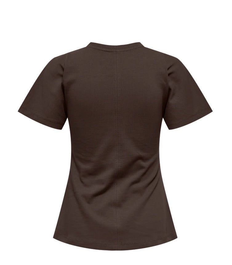 ONLY - MARIE LIFE S/S RUCHING TOP - SEAL BROWN