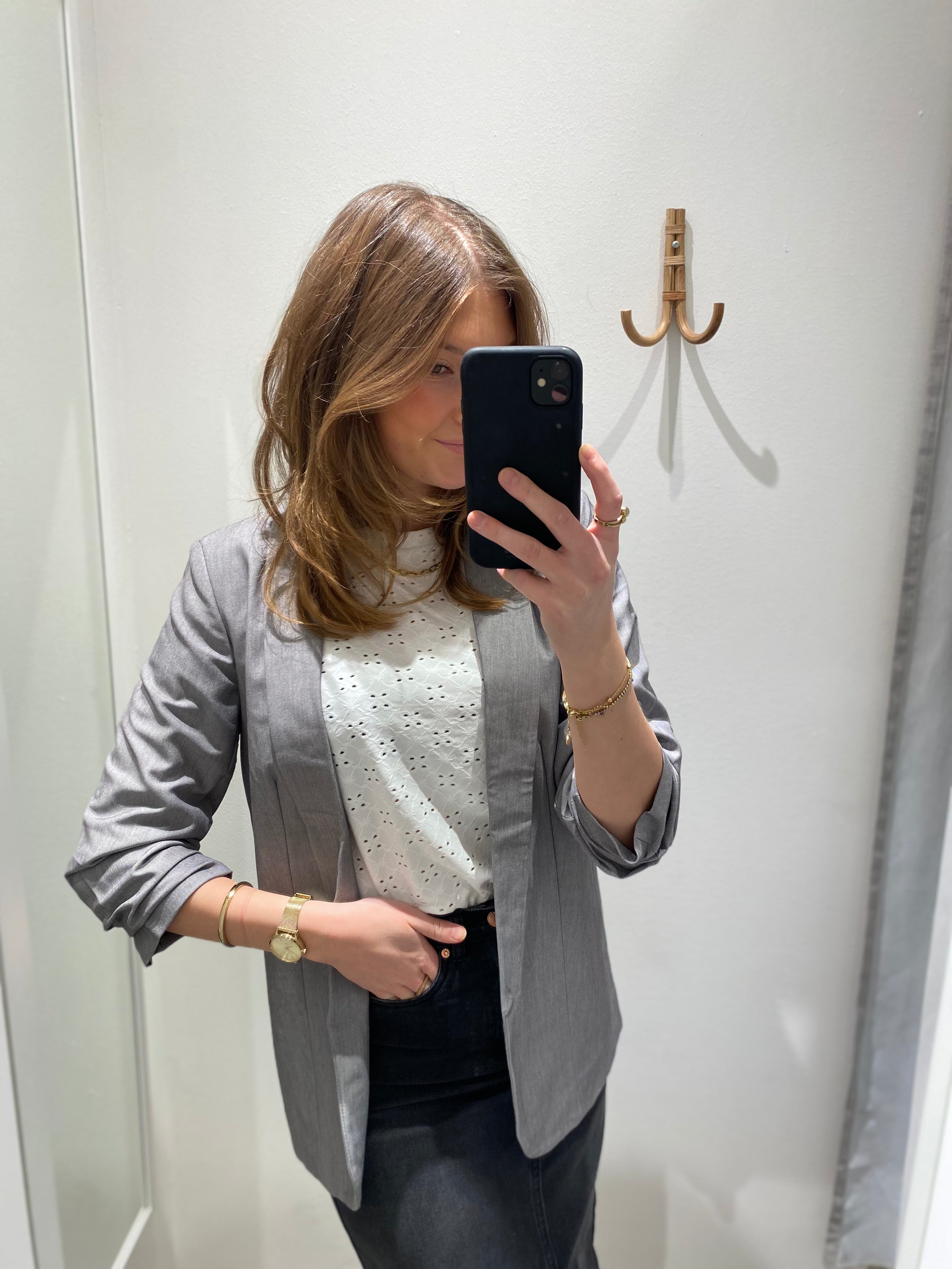 PIECES - BOSELLA 3/4 BLAZER - LIGHT GREY MELANGE