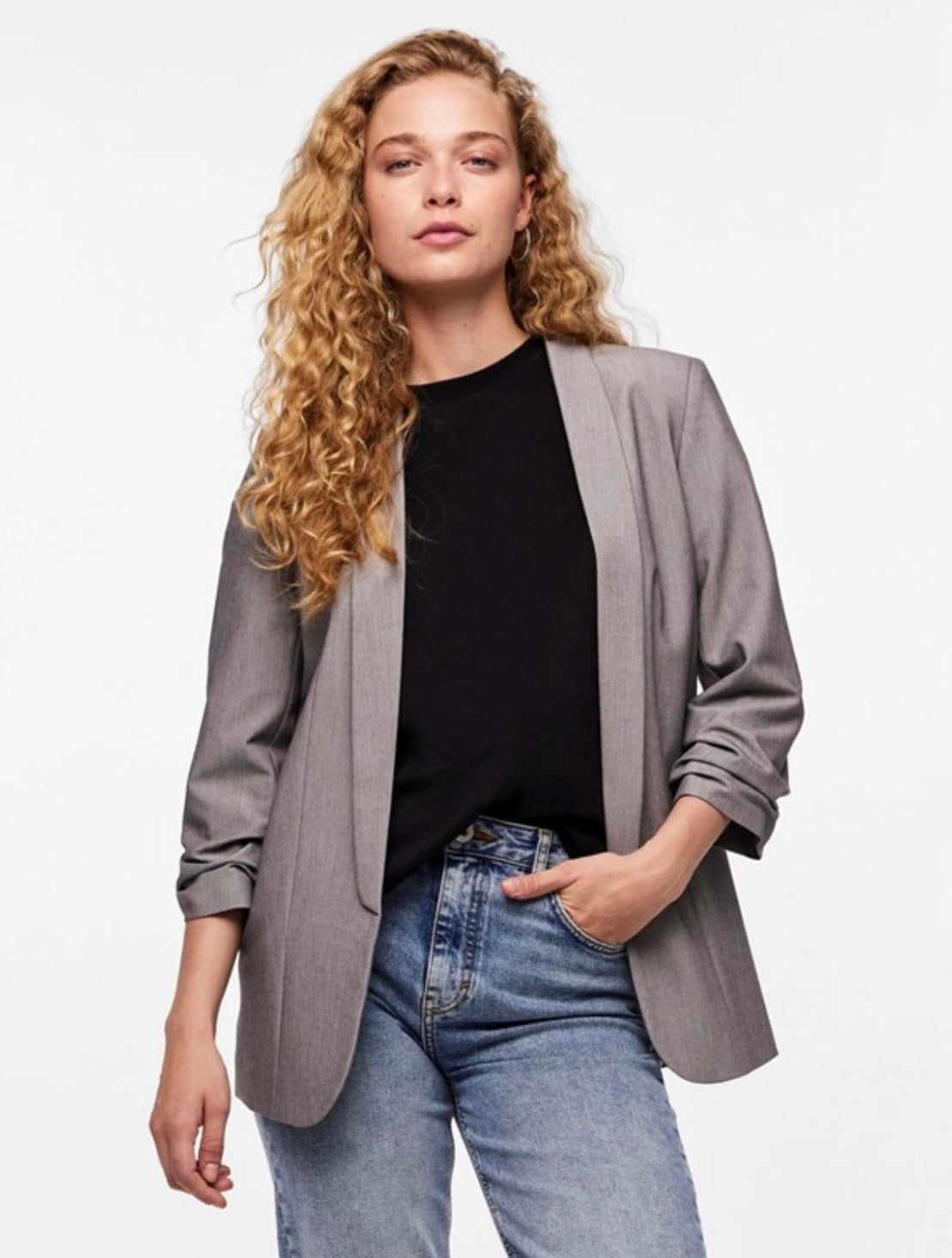 PIECES - BOSELLA 3/4 BLAZER - LIGHT GREY MELANGE