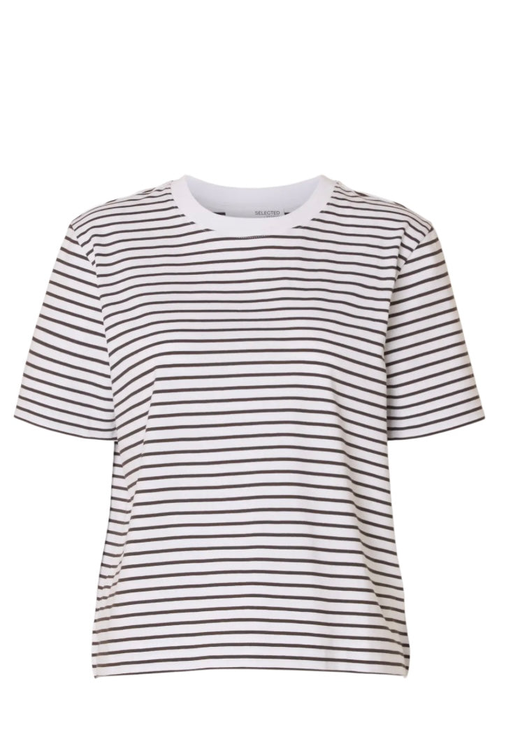 SELECTED FEMME - ESSENTIAL SS STRIPED BOXY TEE - DELICIOSO/BEIGHT WHITE
