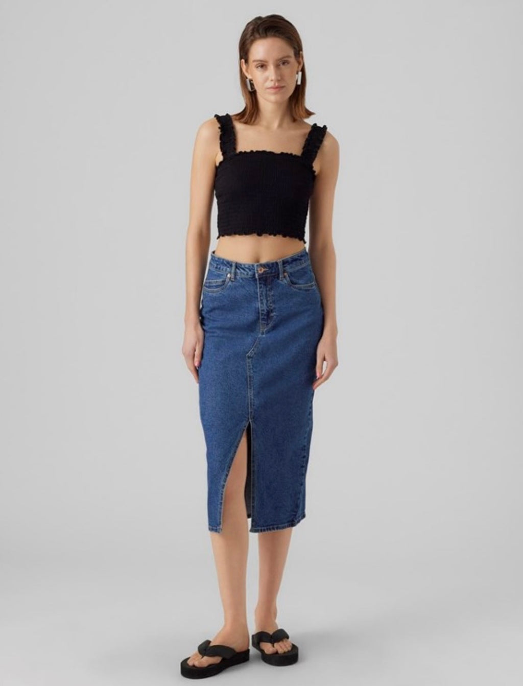 VERO MODA - VERI HR CALF DENIM SKIRT - MEDIUM BLUE DENIM