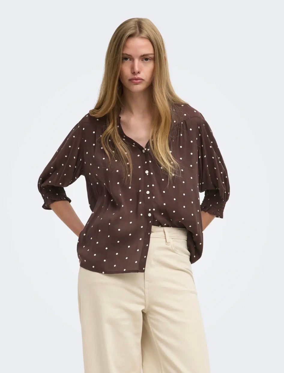 ONLY - RAYA 3/4 SHIRT - DEEP MAHOGANY DOTS