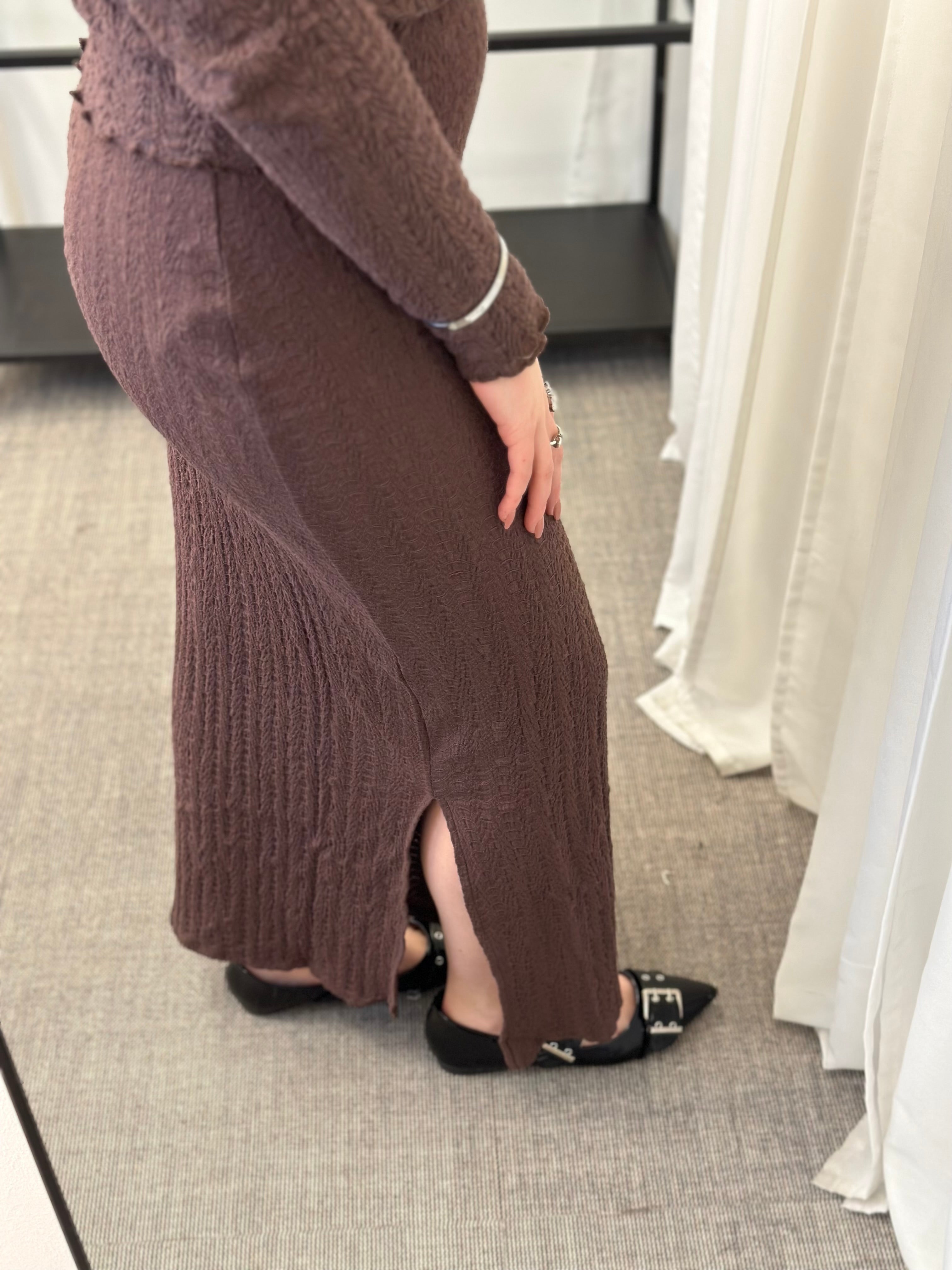 ONLY - ELLA LONG SLIT SKIRT - CHOCOLATE MARTINI