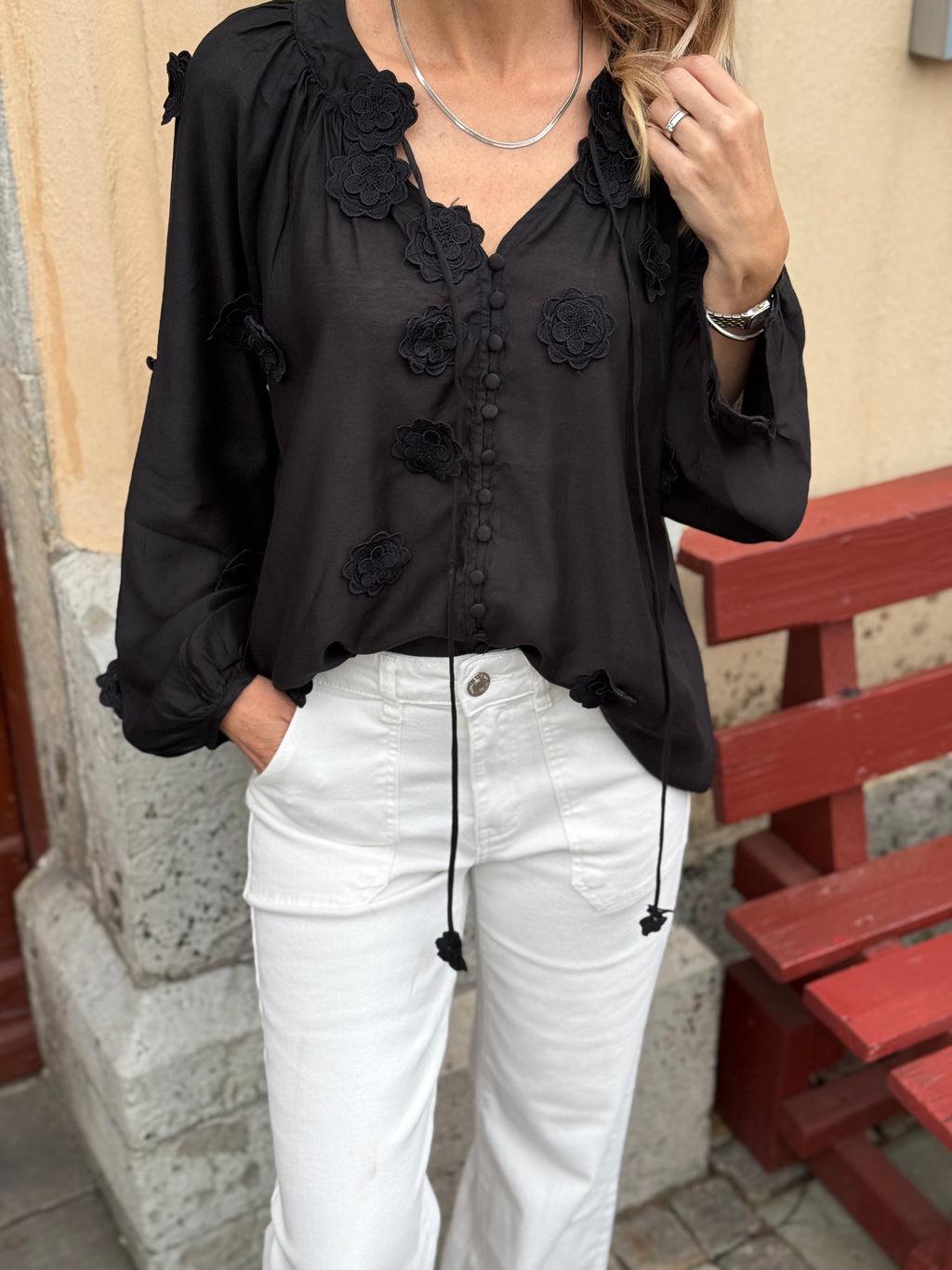 COSY HOUSE - FLOWER BLOUSE M-4140 - BLACK