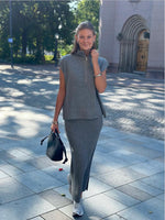 Ladda upp bild till gallerivisning, ONLY - JEANETTE LIFE RIB LONG SKIRT - MEDIUM GREY MELANGE
