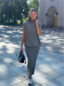 ONLY - JEANETTE LIFE RIB LONG SKIRT - MEDIUM GREY MELANGE