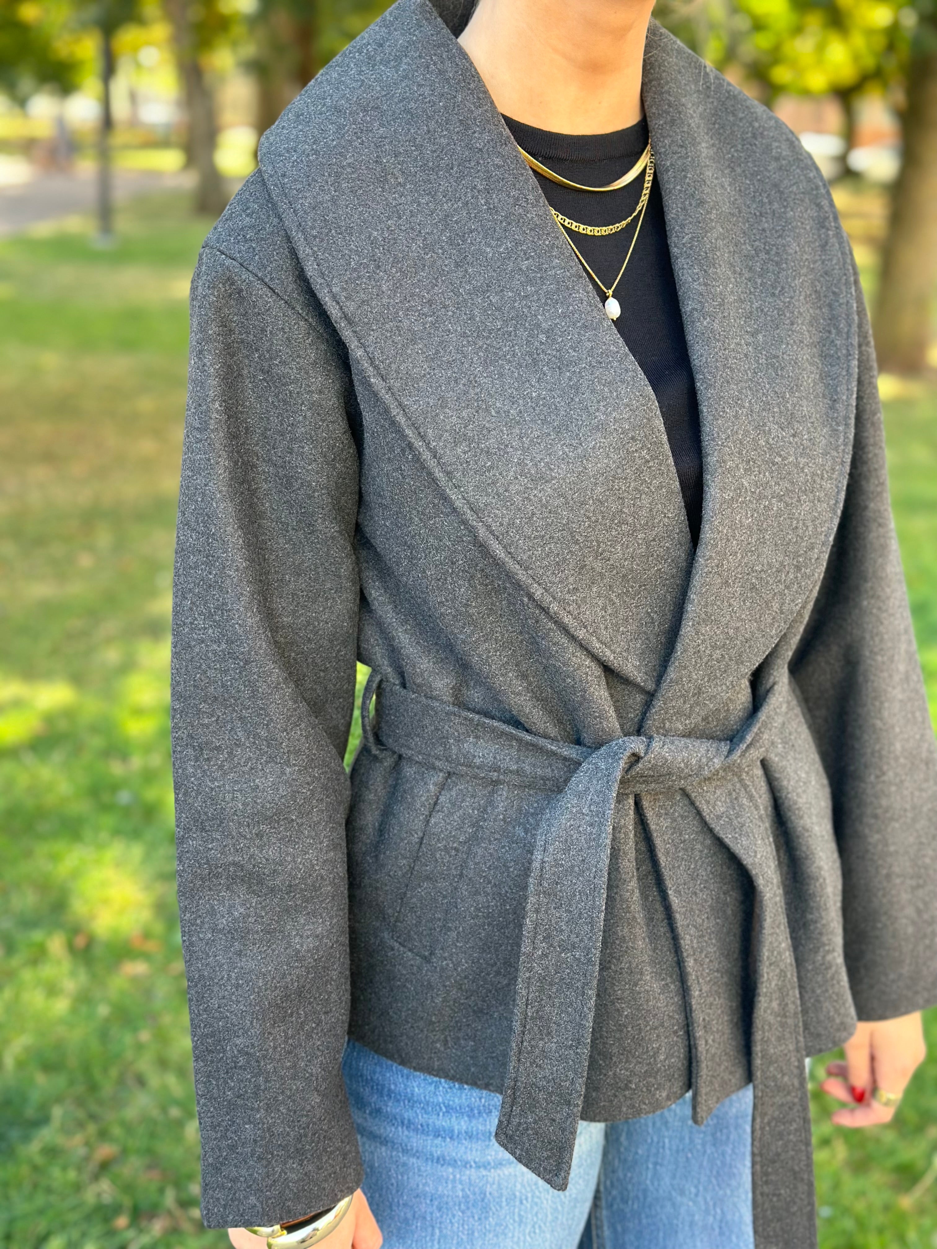 ONLY - AUGUSTA LIFE SHORT COAT - DARK GREY MELANGE