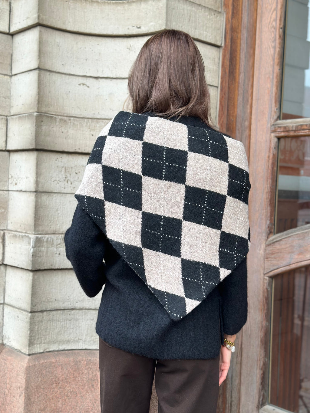 MARTA - KITTE SCARF - BLACK/BEIGE RUTIG