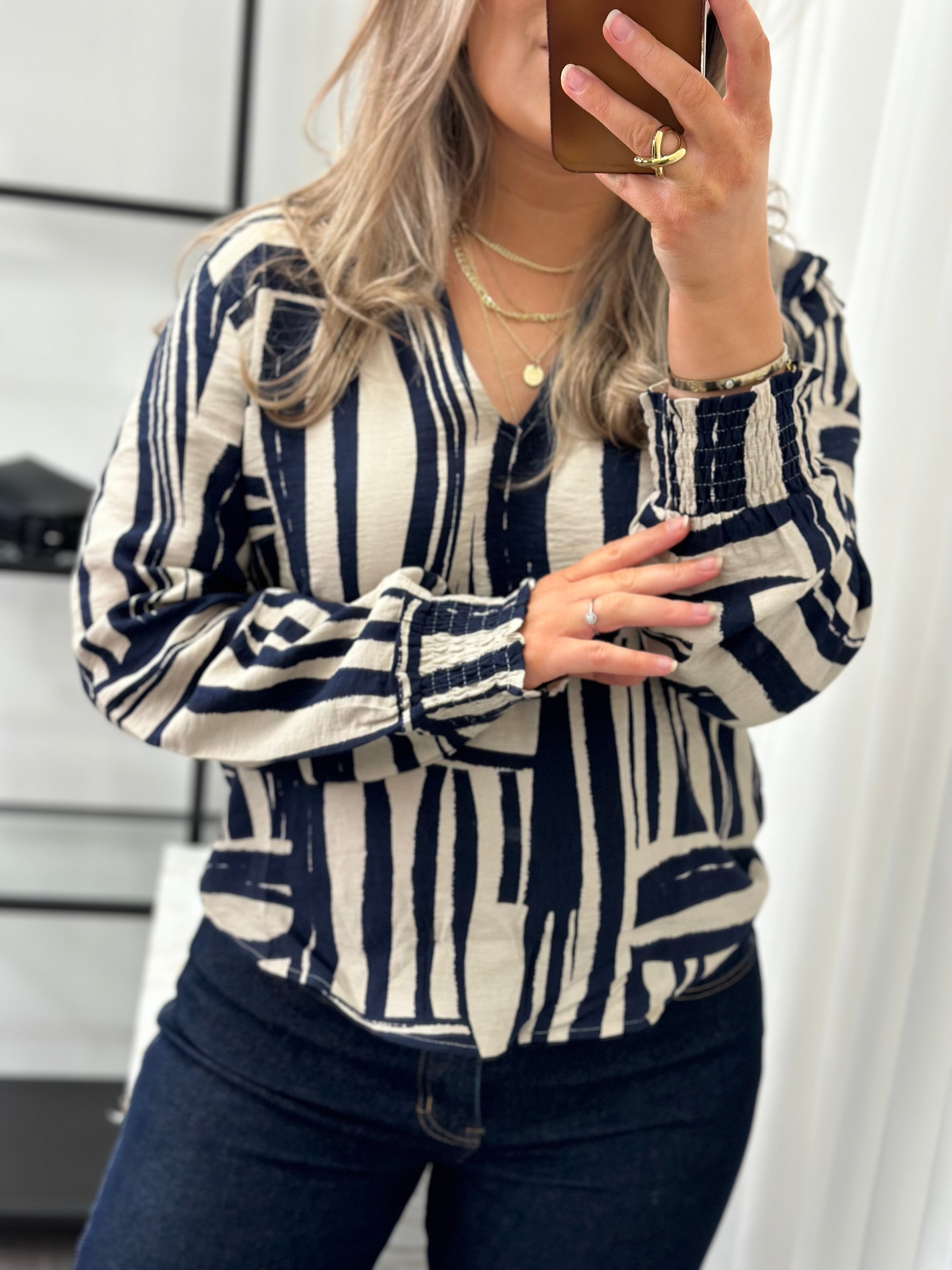 JDY - PEPPER L/S V-NECK SMOCK TOP - SILVER LINING/04-08-25 N