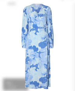 SELECTED FEMME - SUSIE L/S ANKLE WRAP DRESS - CASHMERE BLUE/FLOWER