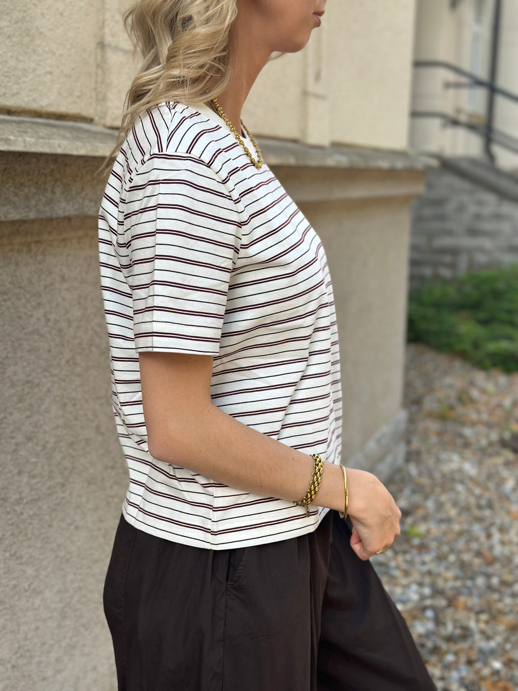 SELECTED FEMME - ESSENTIAL SS BOXY TEE - TAWNY PORT MULTI STRIPES