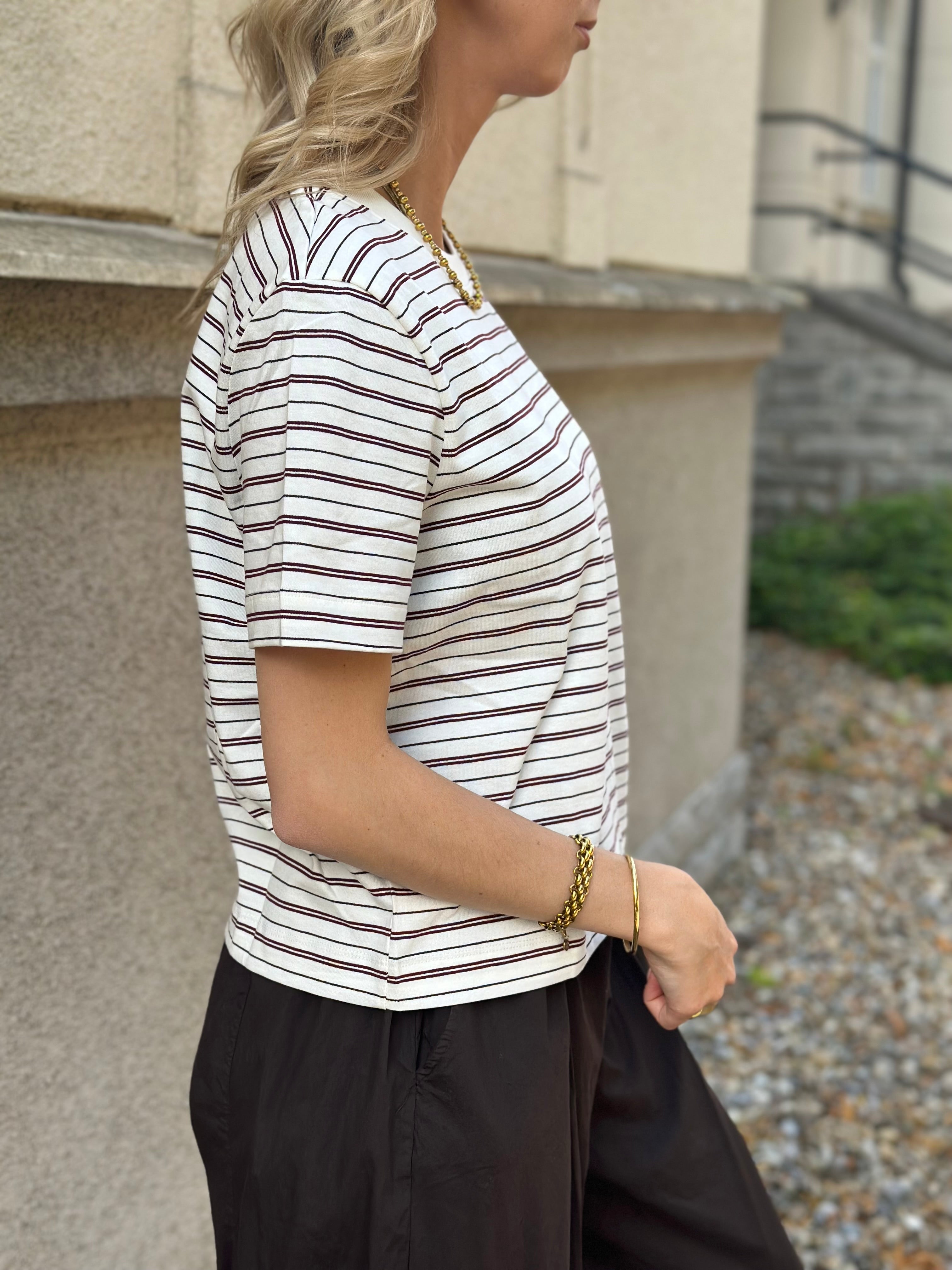 SELECTED FEMME - ESSENTIAL SS BOXY TEE - TAWNY PORT MULTI STRIPES