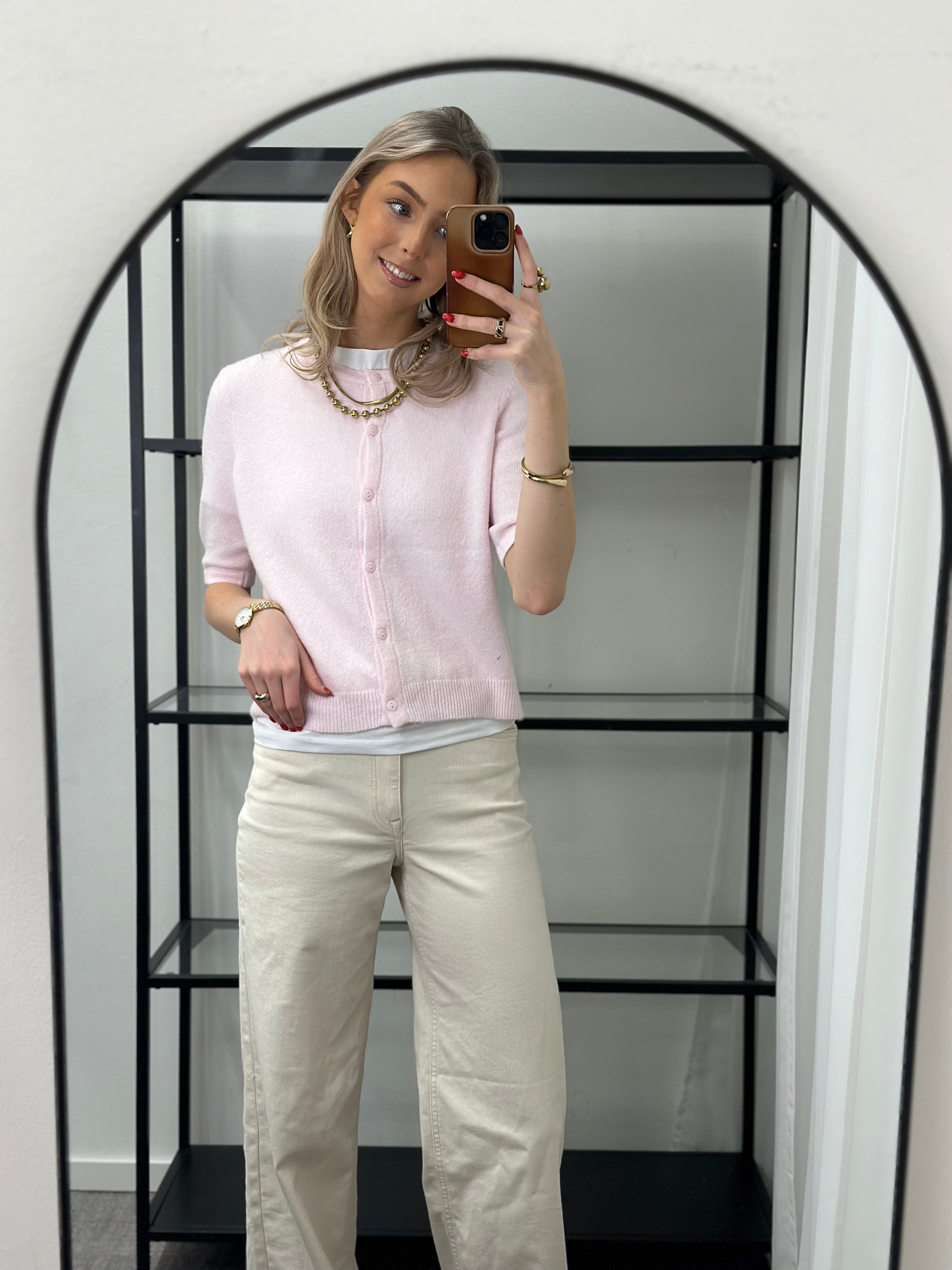 ONLY - DOFFY 2/4 O-NECK BUTTON CARDIGAN - PINK-A-BOO