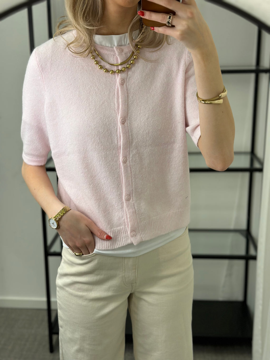 ONLY - DOFFY 2/4 O-NECK BUTTON CARDIGAN - PINK-A-BOO