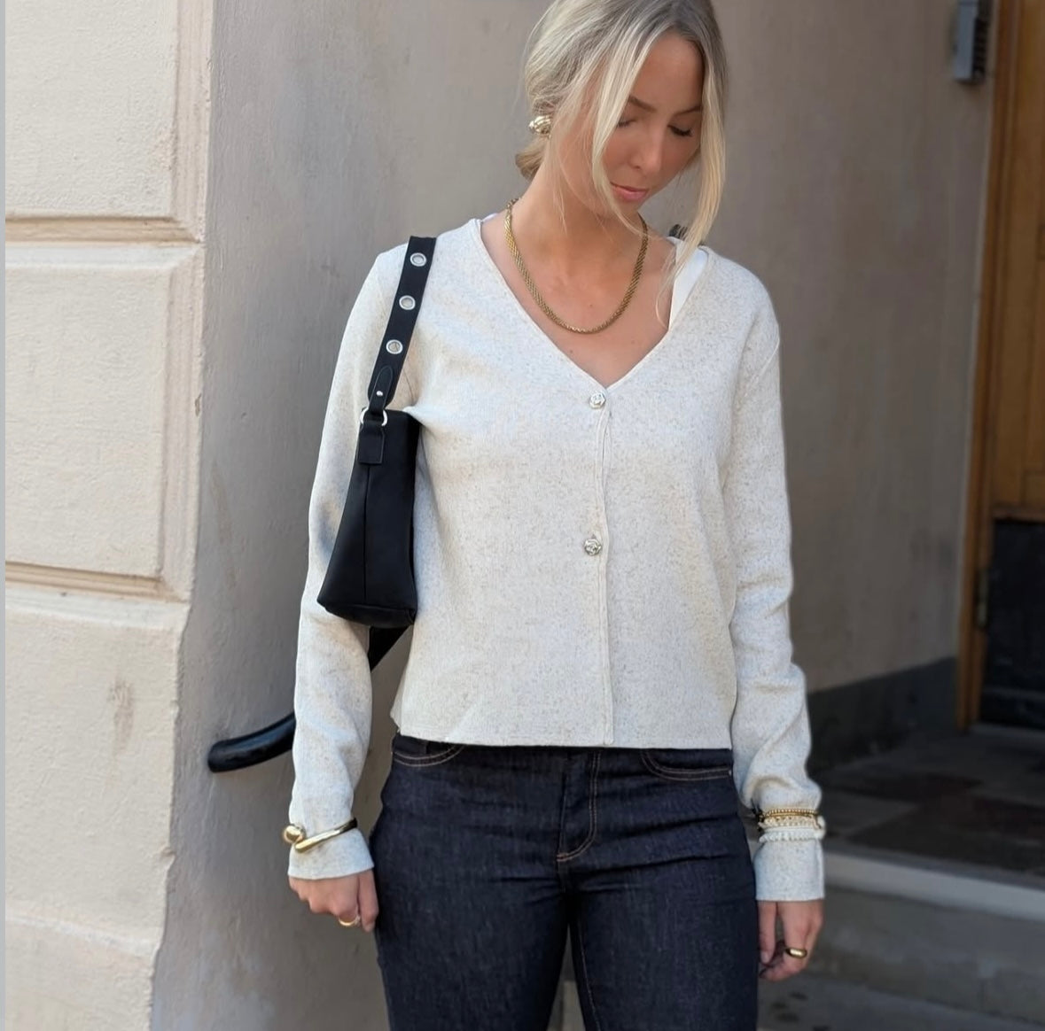 PIECES - JONDA LS V-NECK KNIT CARDIGAN - BIRCH