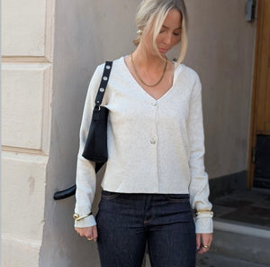 PIECES - JONDA LS V-NECK KNIT CARDIGAN - BIRCH