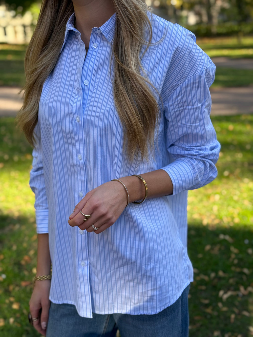 ONLY - RIMINI LIFE LS SHIRT MOCH - BRIGHT WHITE/ BLUE STRIPE