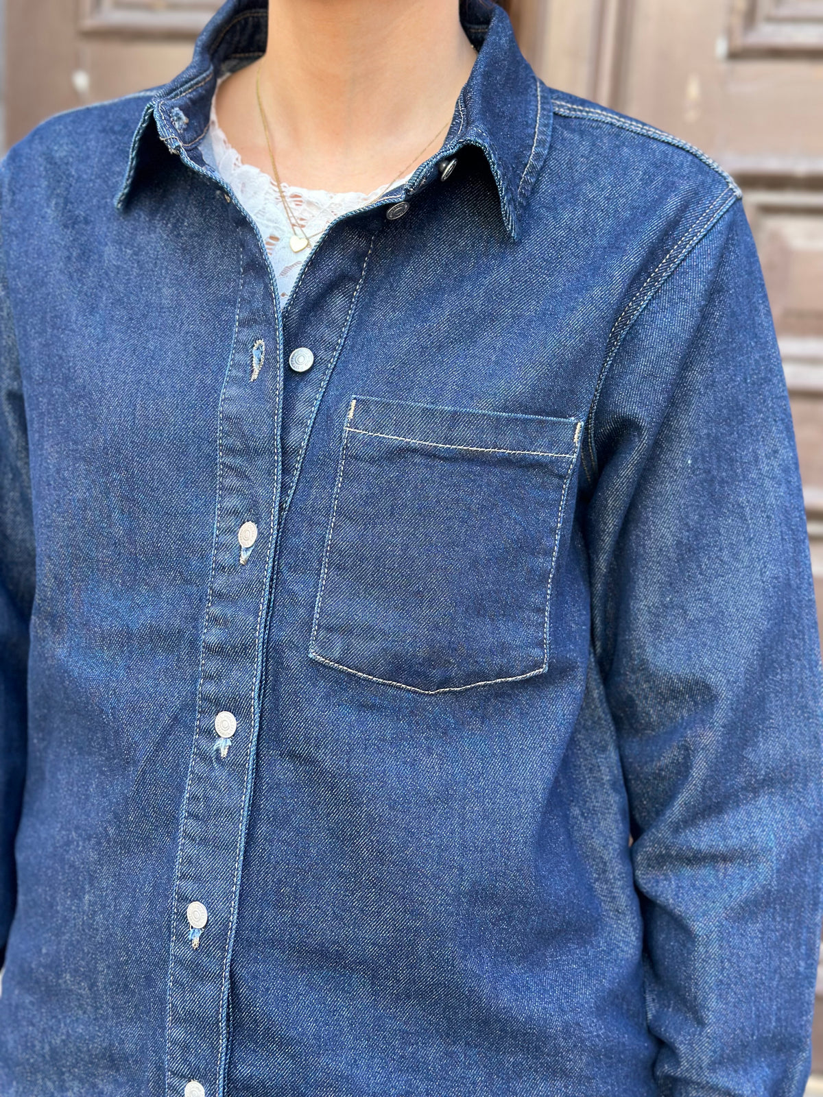 PIECES - SILKE LS SHIRT - DARK BLUE DENIM
