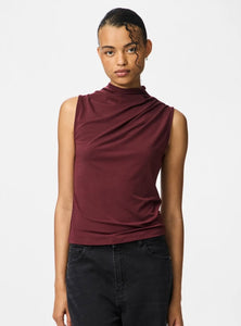 PIECES - MADISON SL DRAPED TOP - TAWNY PORT