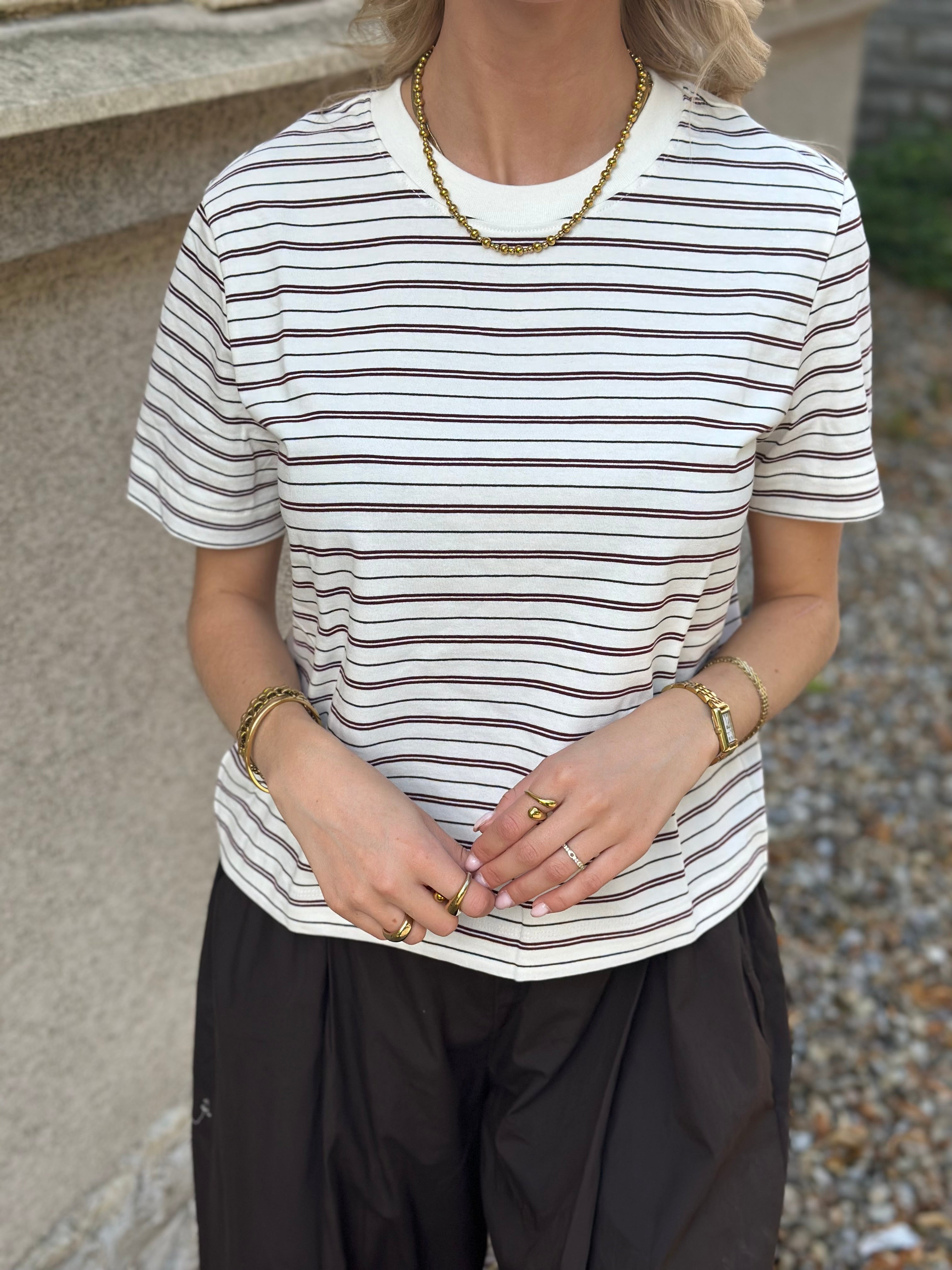 SELECTED FEMME - ESSENTIAL SS BOXY TEE - TAWNY PORT MULTI STRIPES