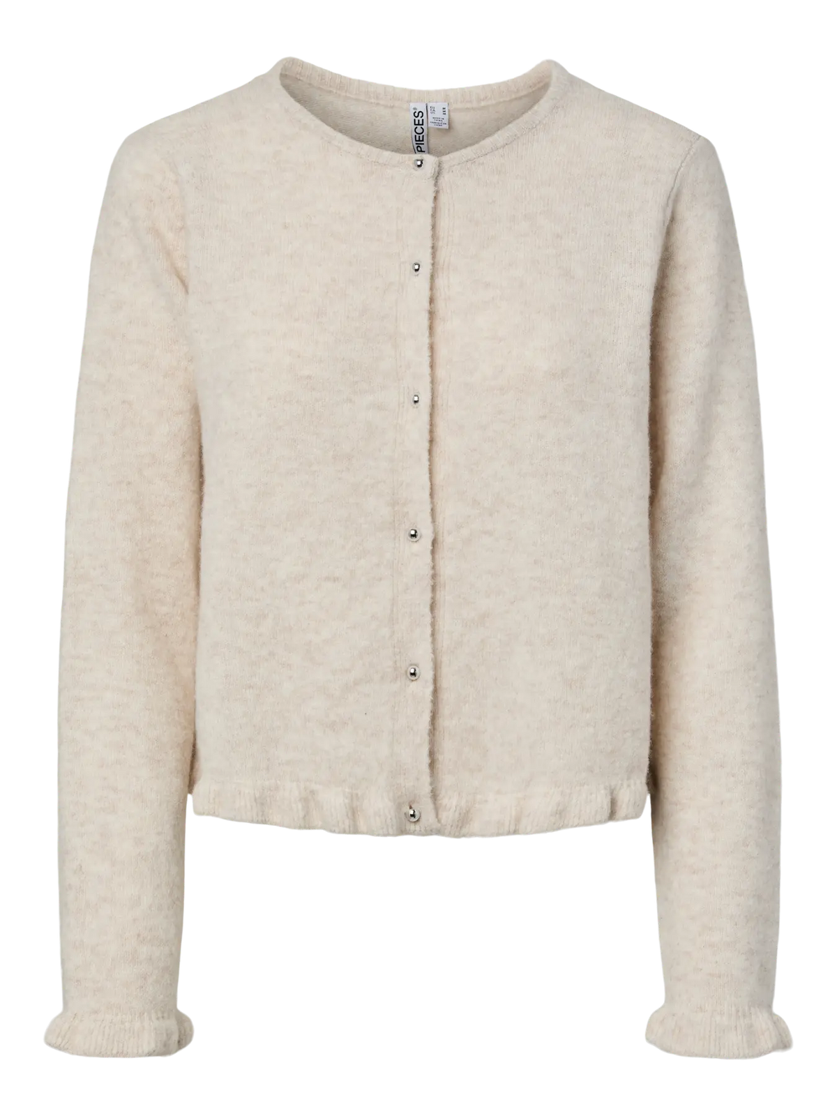 PIECES - AMOS LS O-NECK KNIT CARDIGAN - BIRCH/MELANGE