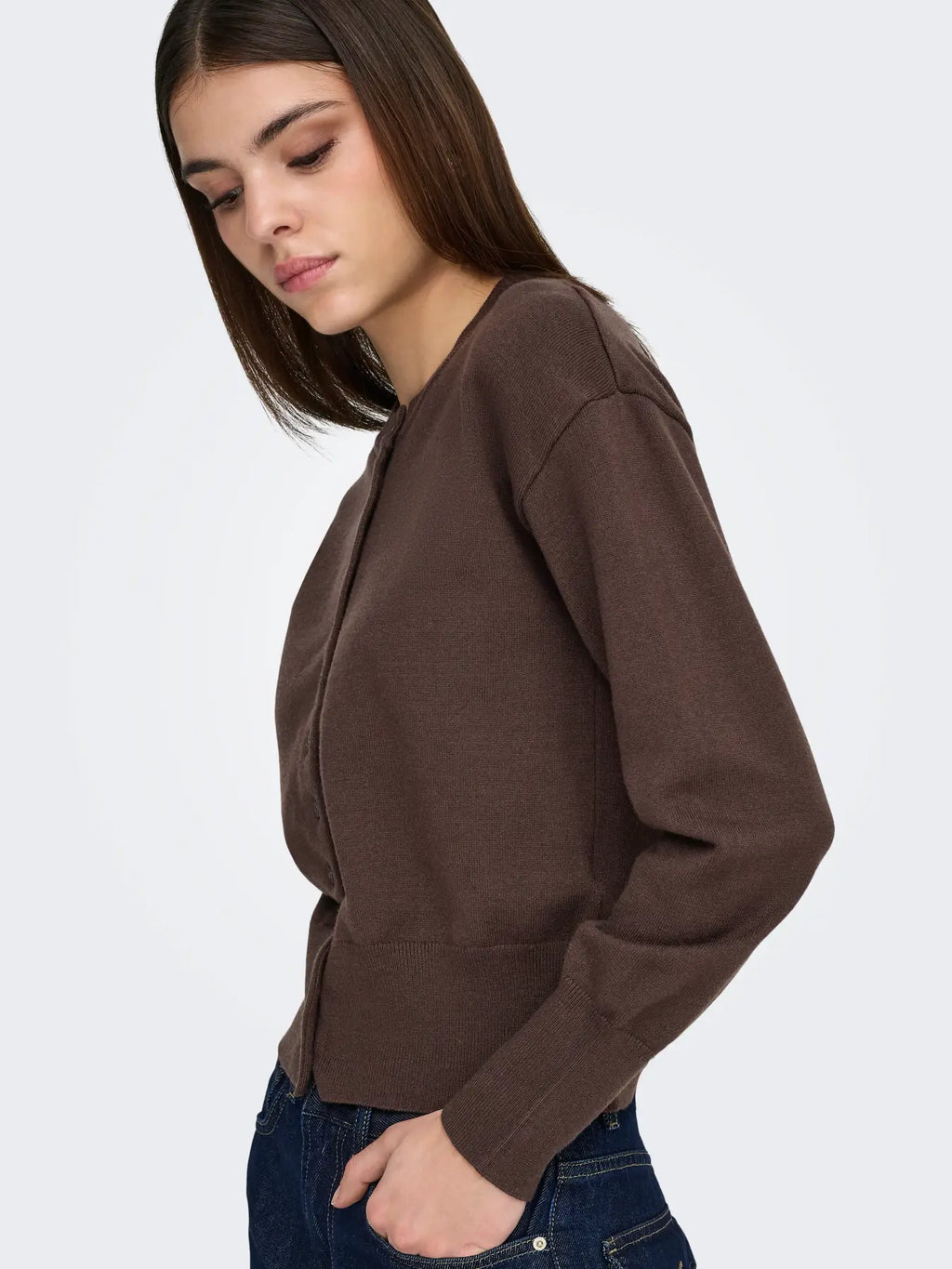 ONLY - MIO LS O-NECK BUTTON CARDIGAN - SEAL BROWN
