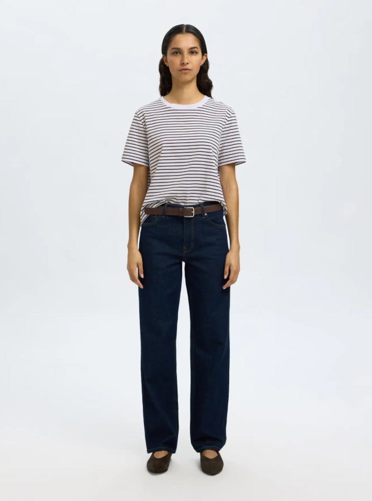 SELECTED FEMME - ESSENTIAL SS STRIPED BOXY TEE - DELICIOSO/BEIGHT WHITE