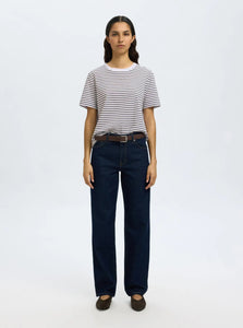 SELECTED FEMME - ESSENTIAL SS STRIPED BOXY TEE - DELICIOSO/BEIGHT WHITE