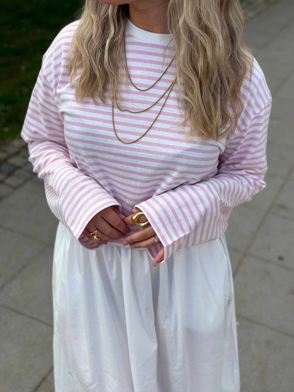 PIECES - SADIE LS TOP - BRIGHT WHITE/ROSEATE SPOONBILL