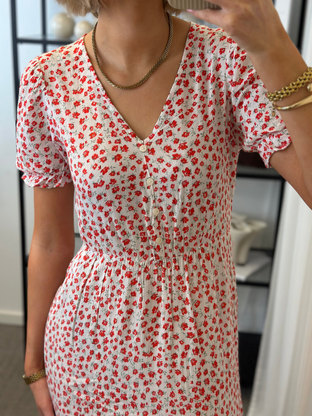 ONLY - CHINTI S/S LONG DRESS - CLOUD DANCER/ RED LUCY FLOWER