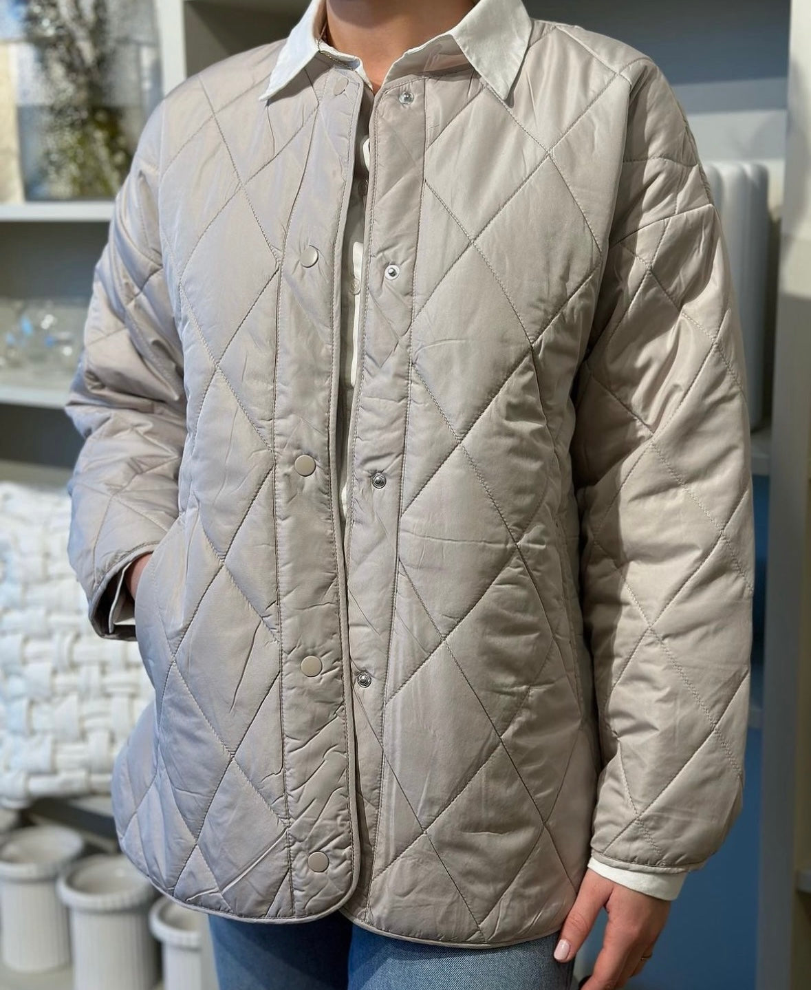 PIECES - STELLA QUILTED JACKET - SILVER GRAY
