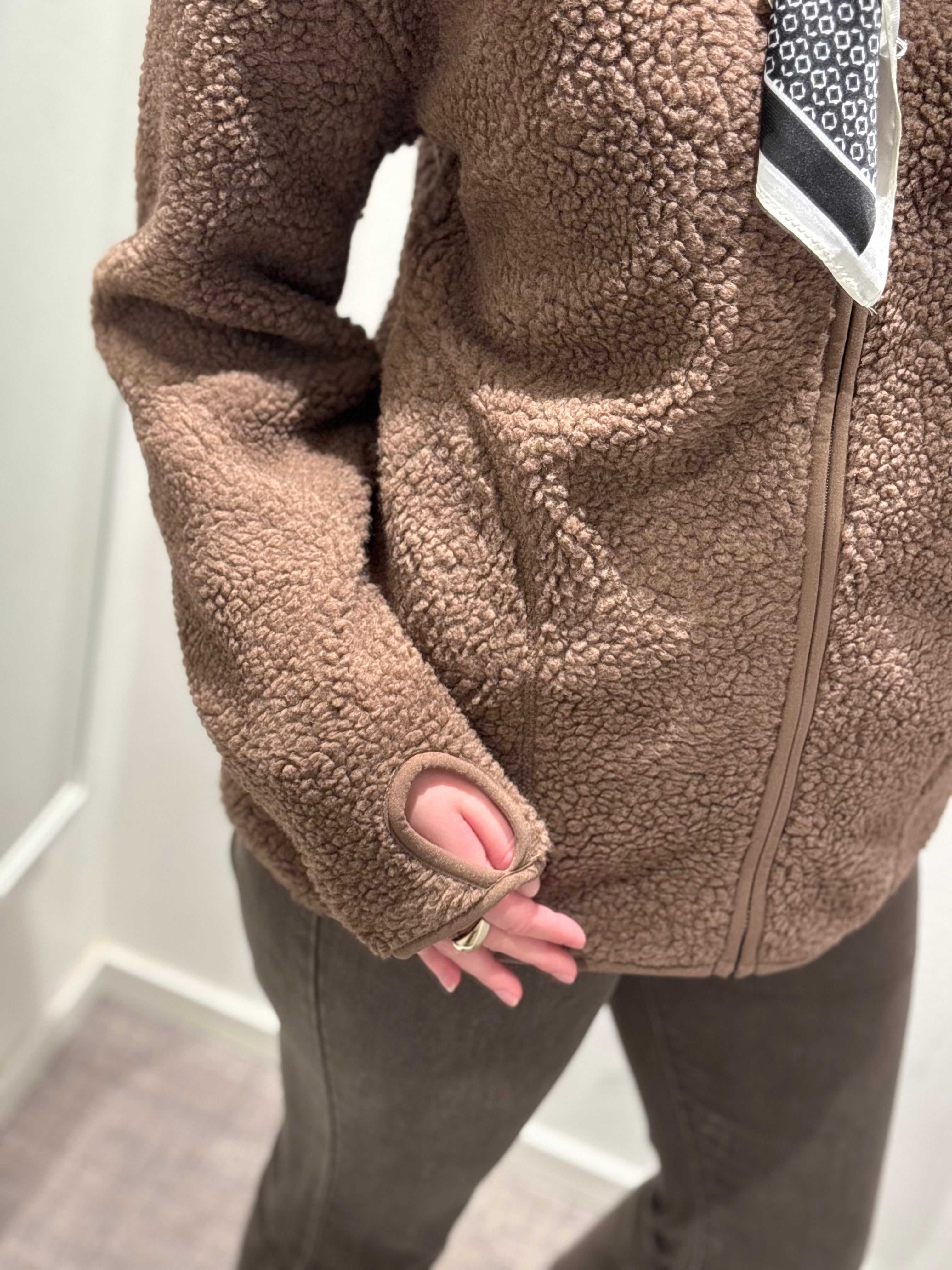 PIECES - SADIA TEDDY JACKET - COFFEE QUARTZ