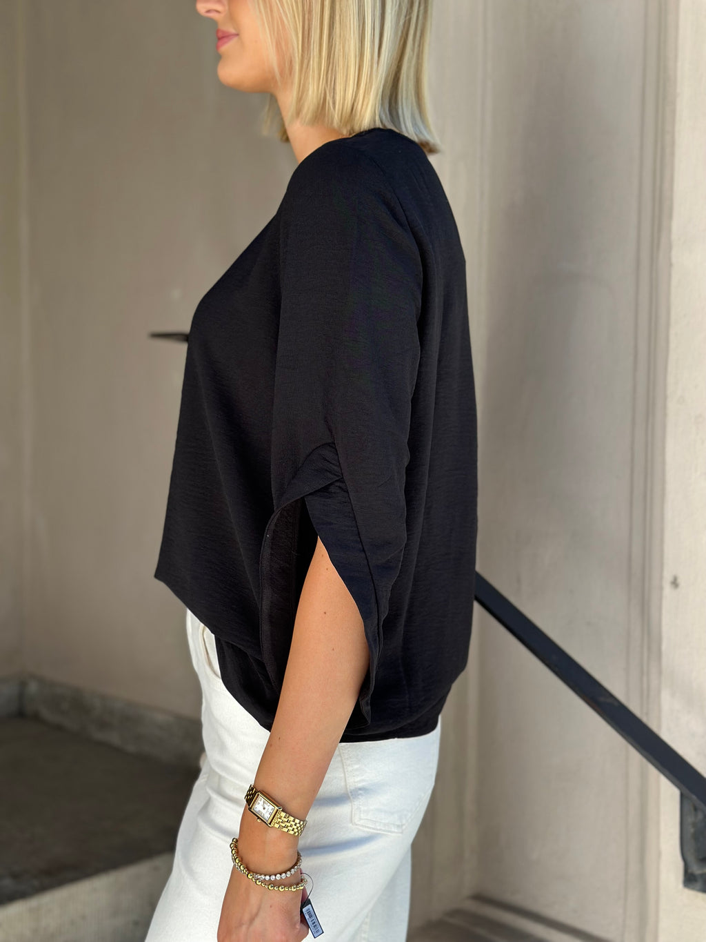 VEROMODA - ALVA 3/4 O-NECK TOP - BLACK