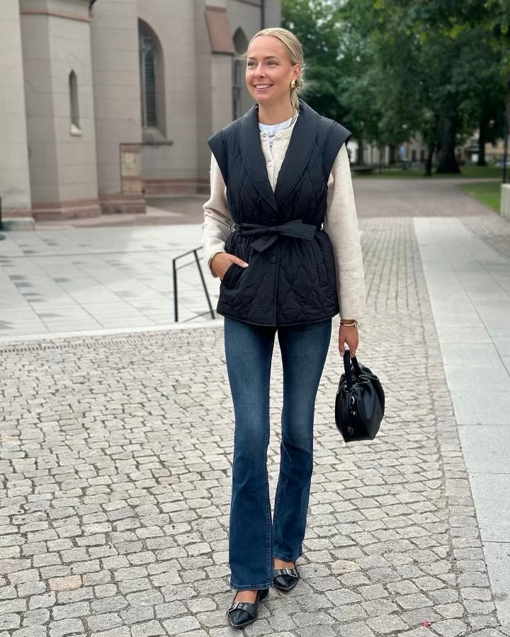 PIECES - JULIA VEST W.BELT - BLACK