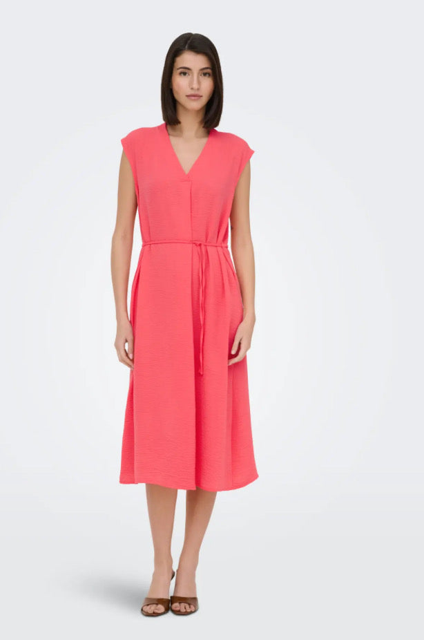 JDY - DIVYA LIFE S/L MIDI DRESS - CALYPSO CORAL