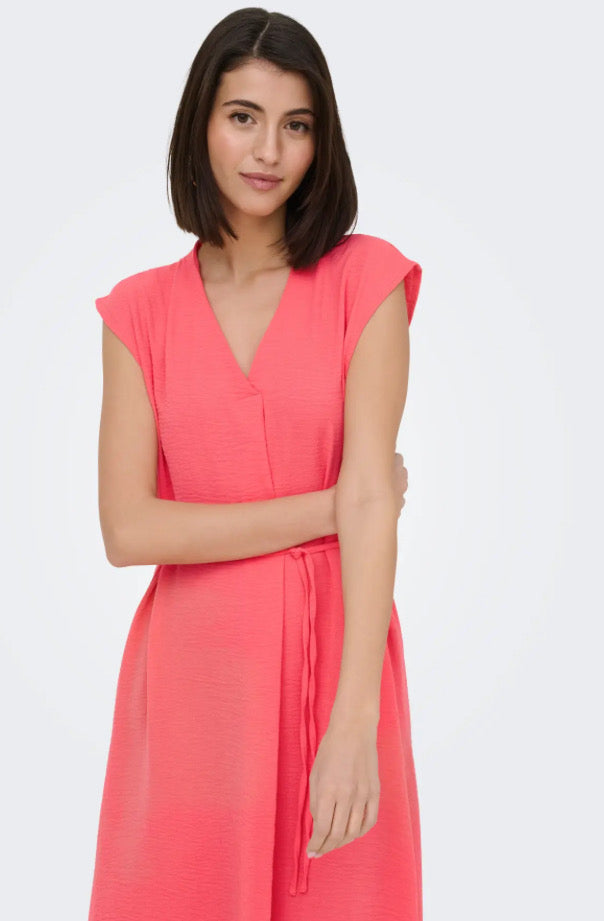JDY - DIVYA LIFE S/L MIDI DRESS - CALYPSO CORAL