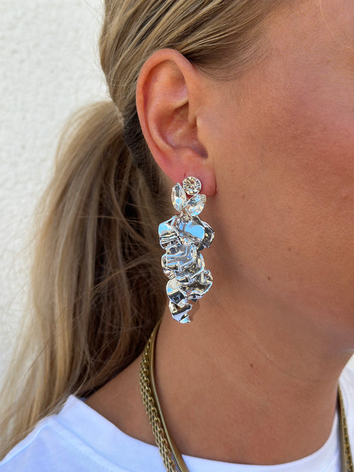 BOW19DETAILS - LEAF STONE EARRINGS - SILVER