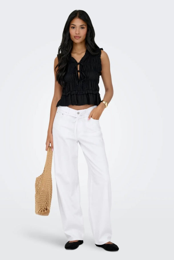 ONLY - GINNA MW STRAIGHT DOT 211 - WHITE DENIM