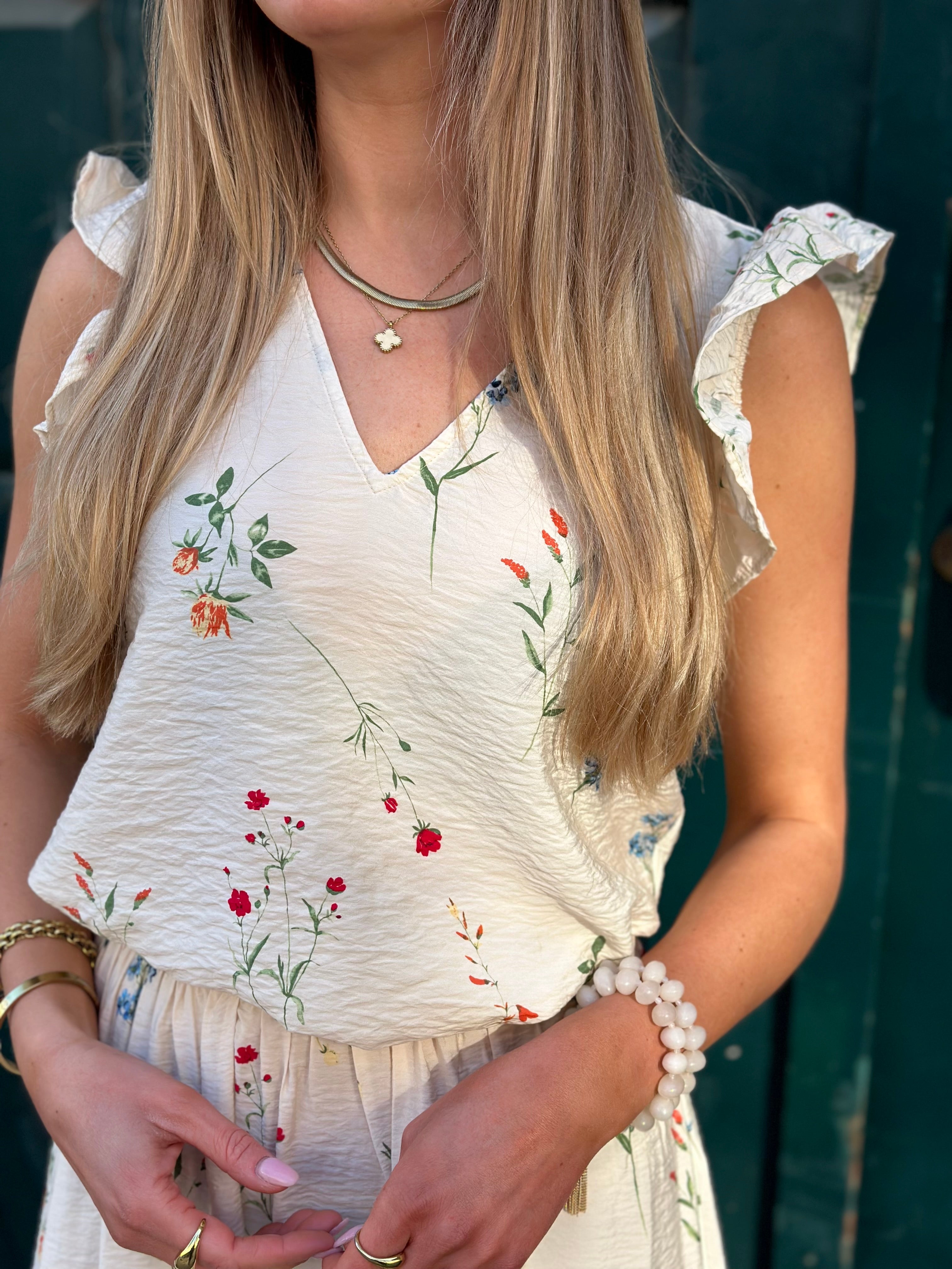 VEROMODA - JOSIE SL V-NECK TOP - BIRCH/BINA