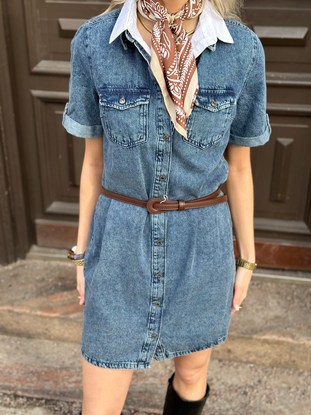 VEROMODA - JENNIE SS SHORT DENIM DRESS - MEDIUM BLUE DENIM