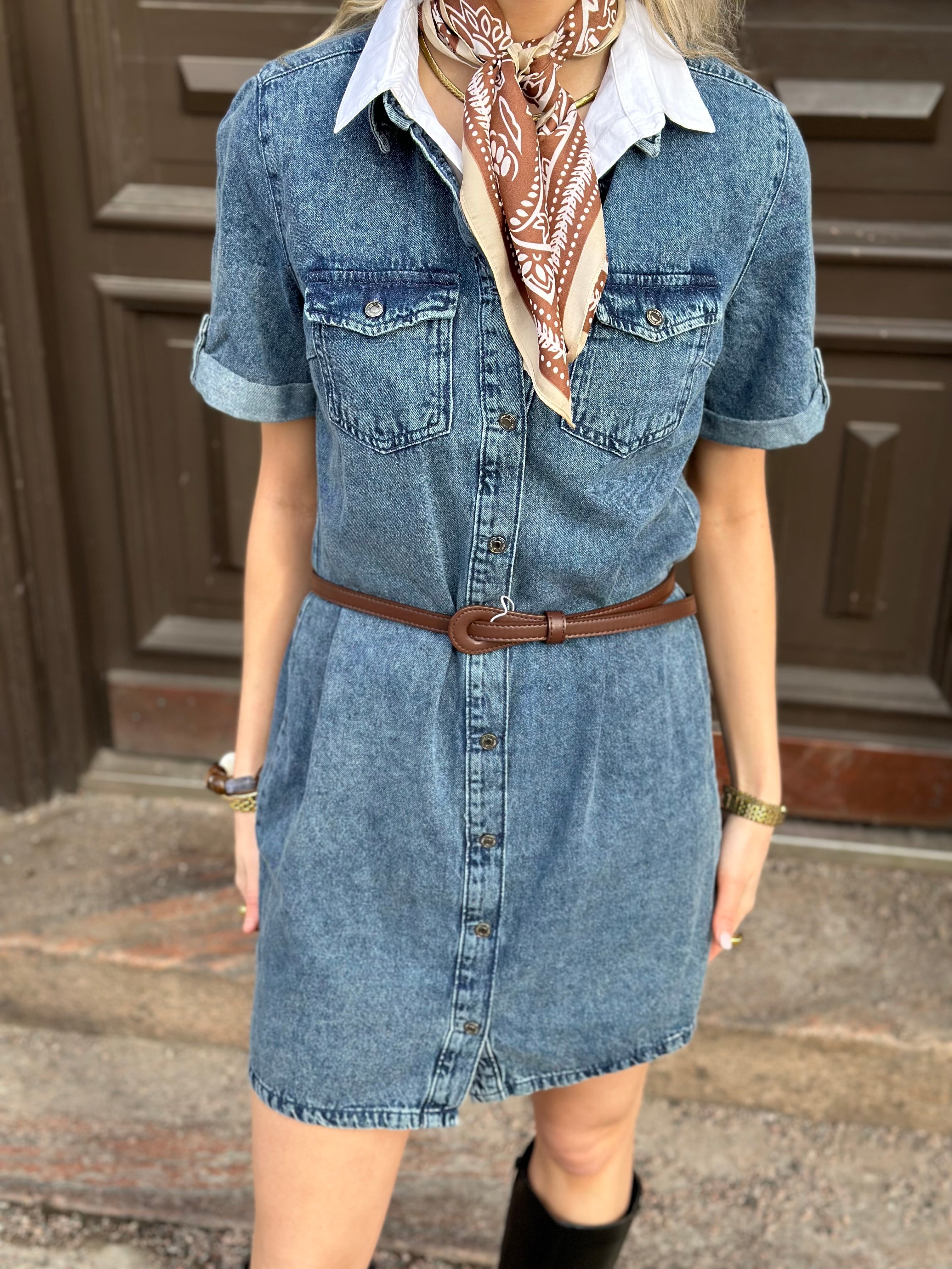 VEROMODA - JENNIE SS SHORT DENIM DRESS - MEDIUM BLUE DENIM