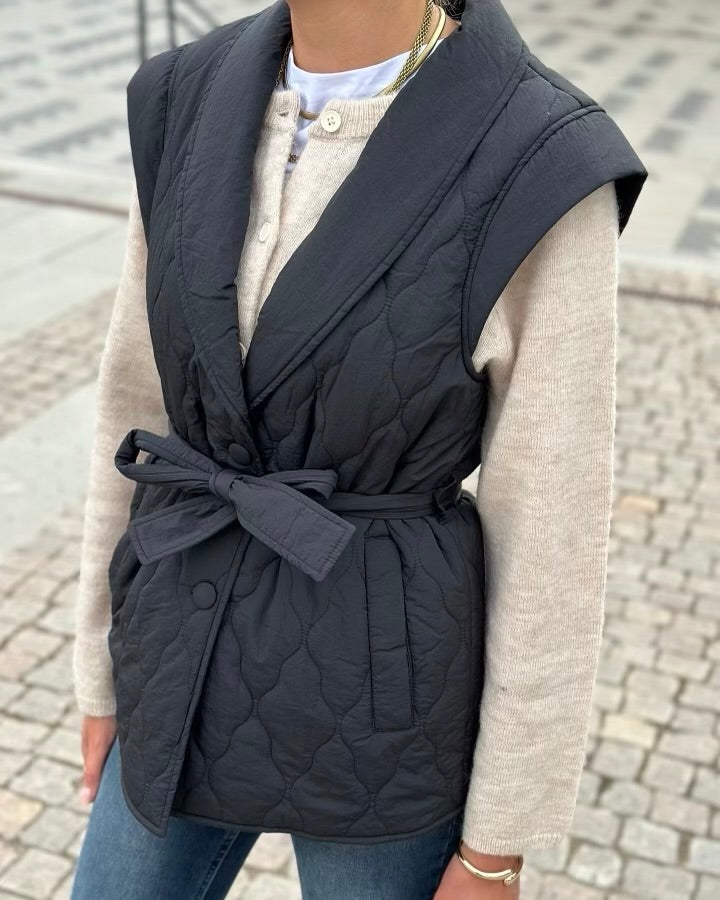 PIECES - JULIA VEST W.BELT - BLACK