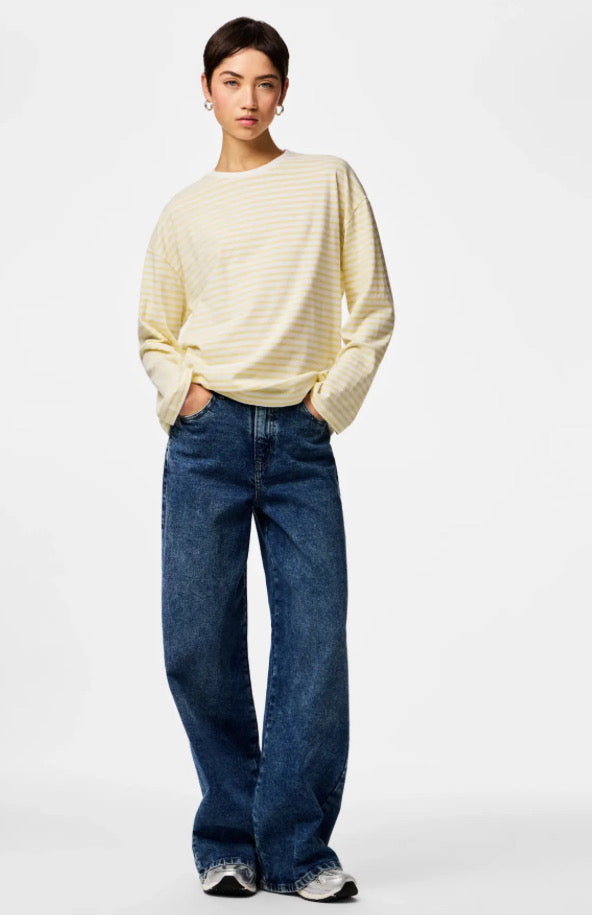 PIECES - SADIE LS TOP - BRIGHT WHITE/FRENCH VANILLA