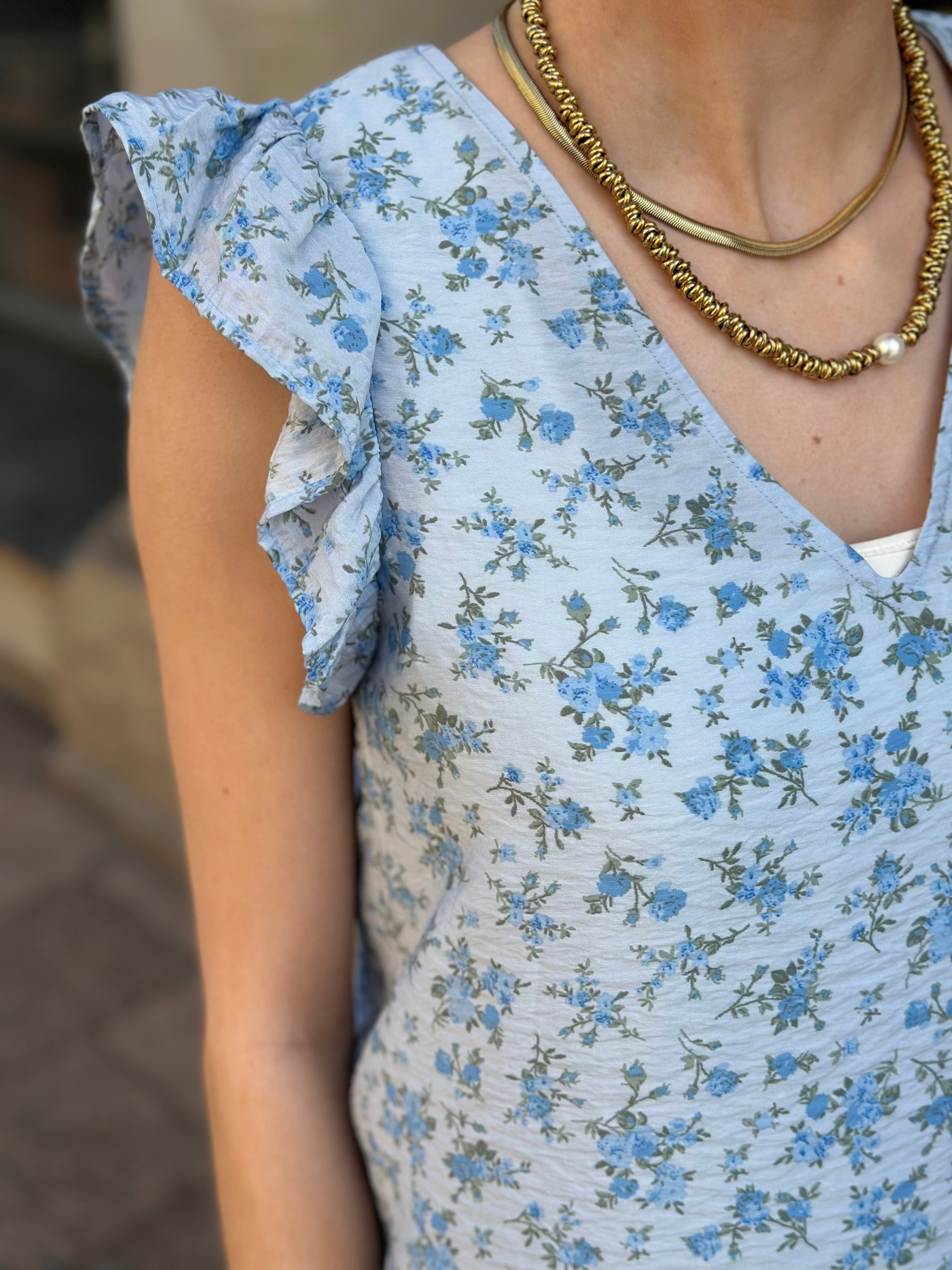 VEROMODA - JOSIE SL V-NECK TOP - CASHMERE BLUE/BLUE MOLLY