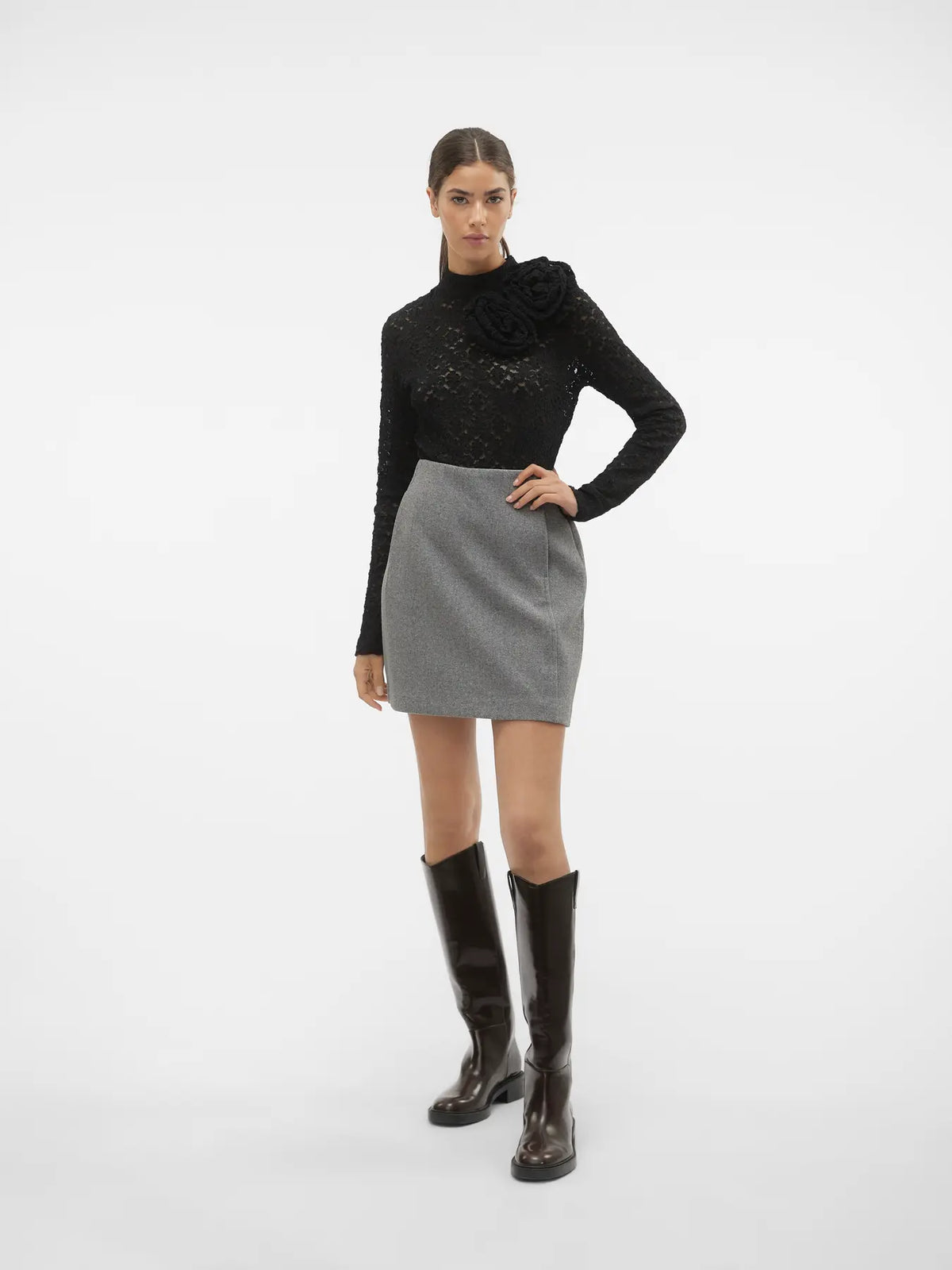 VEROMODA - FORTUNEALLISON HW SHORT SKIRT - MEDIUM GREY/ MELANGE