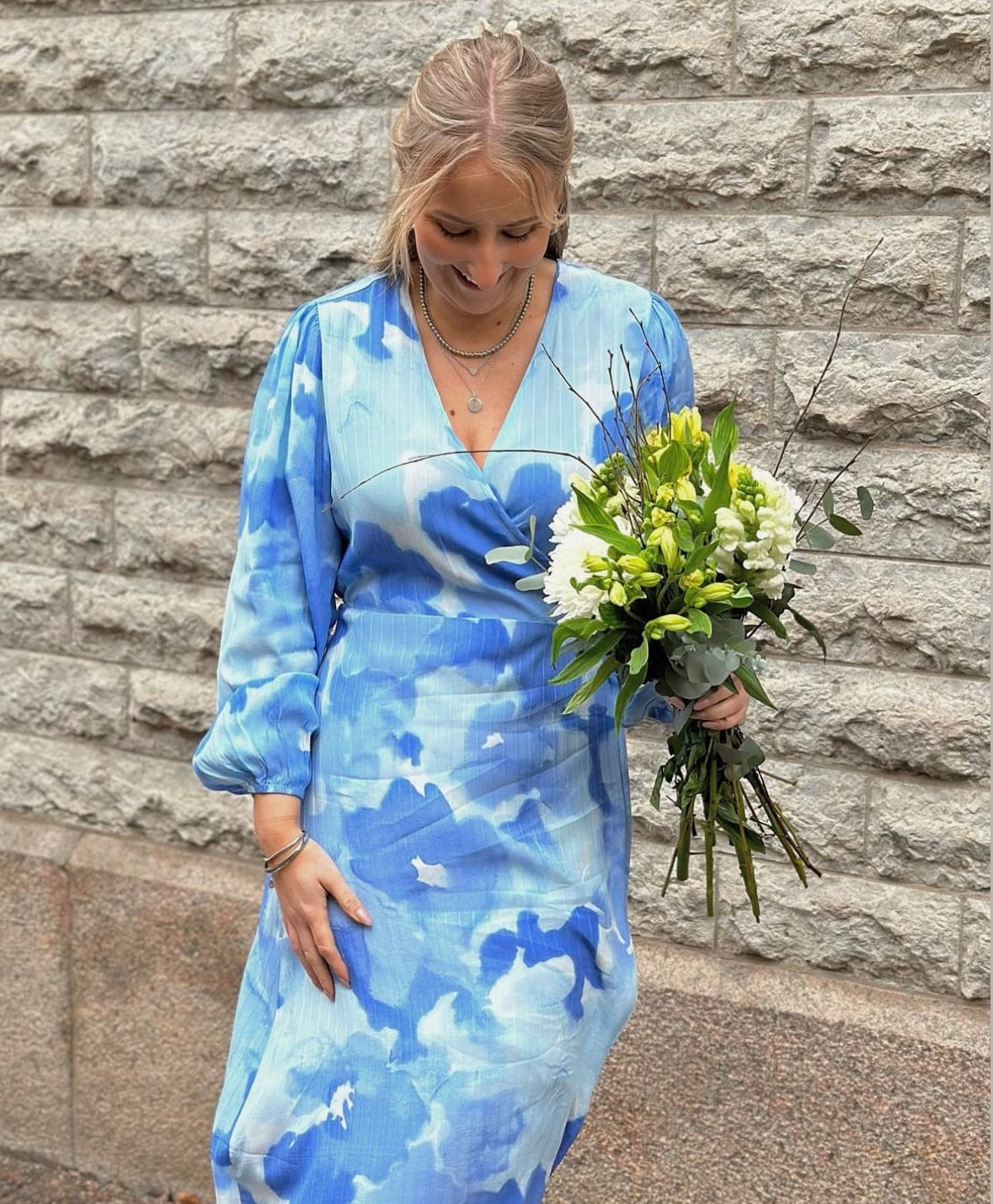 SELECTED FEMME - SUSIE L/S ANKLE WRAP DRESS - CASHMERE BLUE/FLOWER