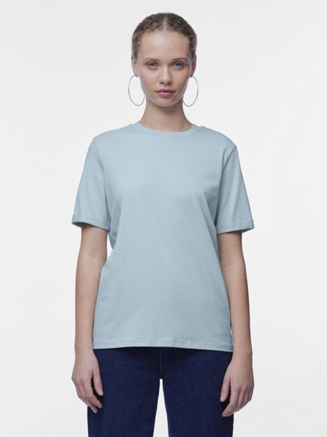 PIECES - RIA SS FOLD UP SOLID TEE - ANGEL FALLS