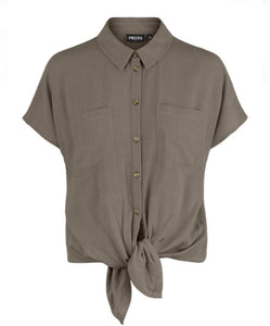 PIECES - VINSTY SS LINEN TIE SHIRT - FOSSIL