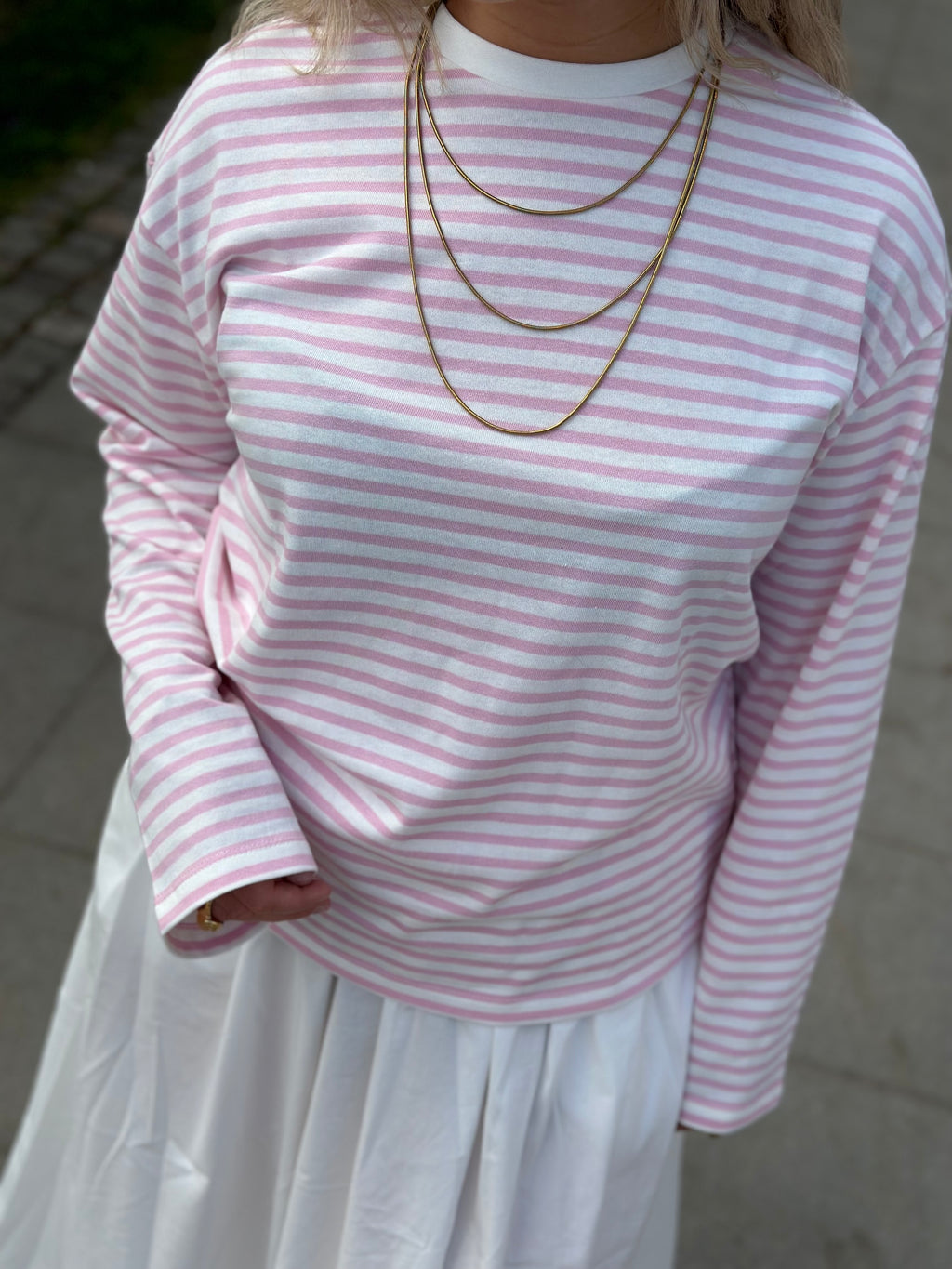 PIECES - SADIE LS TOP - BRIGHT WHITE/ROSEATE SPOONBILL
