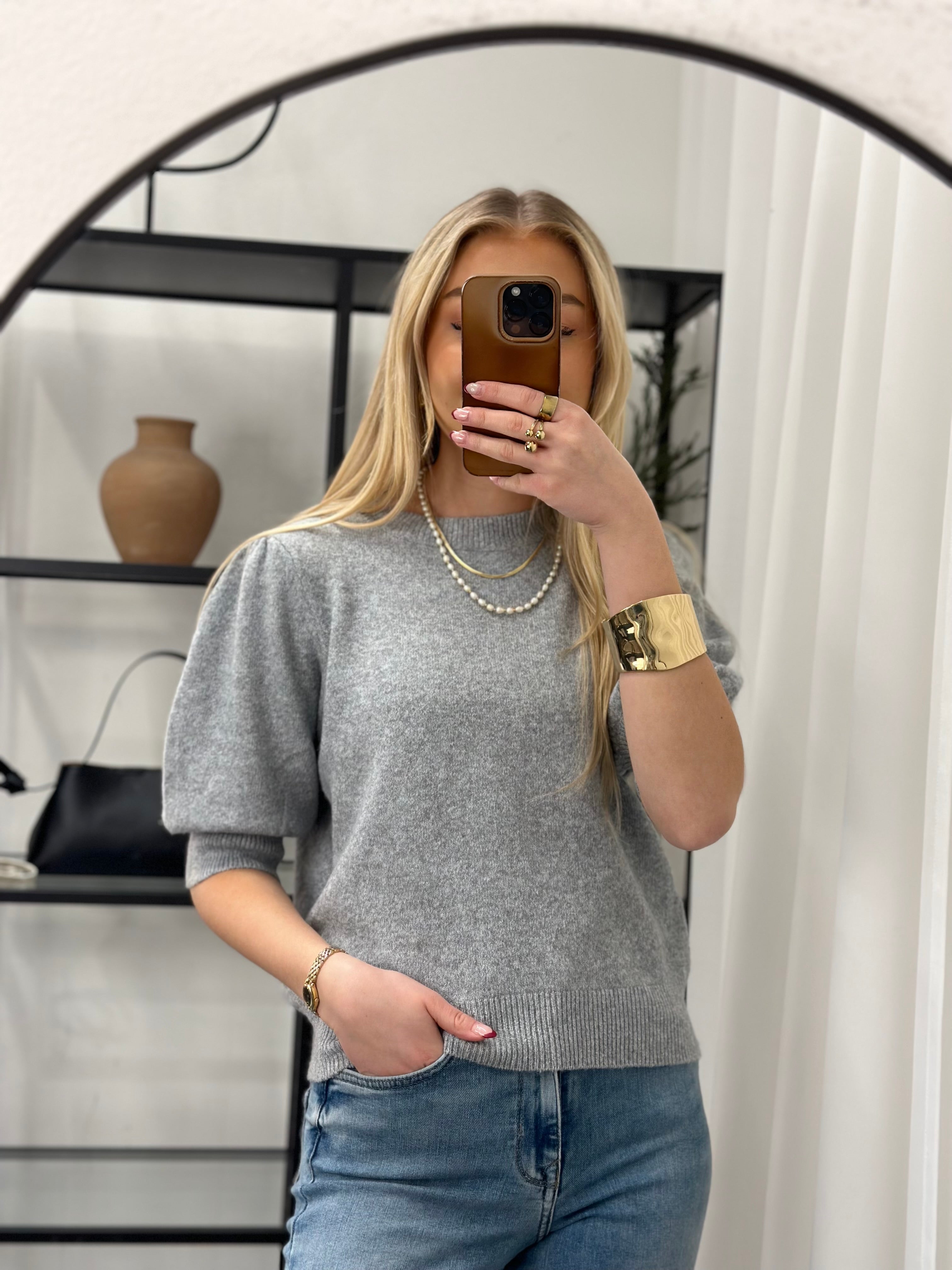 VEROMODA - DOFFY 2/4 O-NECK PULLOVER - LIGHT GREY/MELANGE